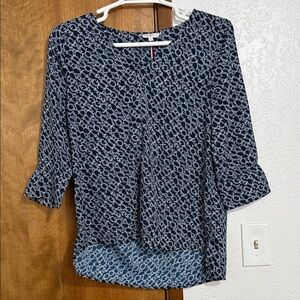 Women's Navy Patterned Pullover Blouse